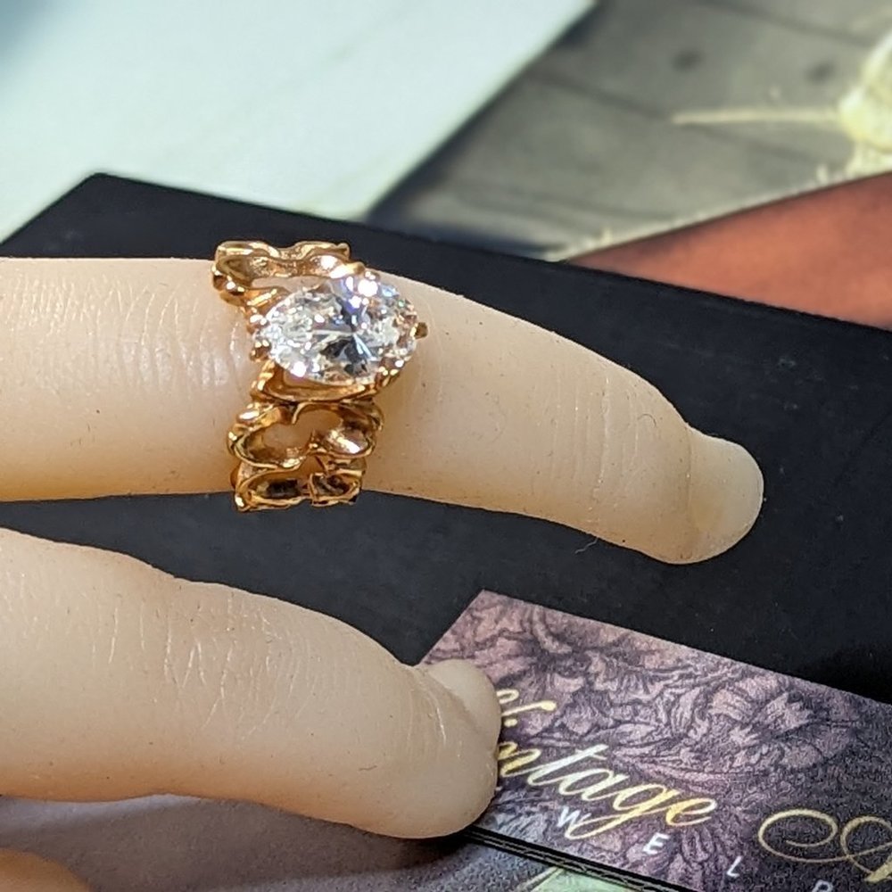 RC Covenant Vintage Brutalist Faux 3ct + Cz Diamond Amazing 14mm Pear Shape Ring